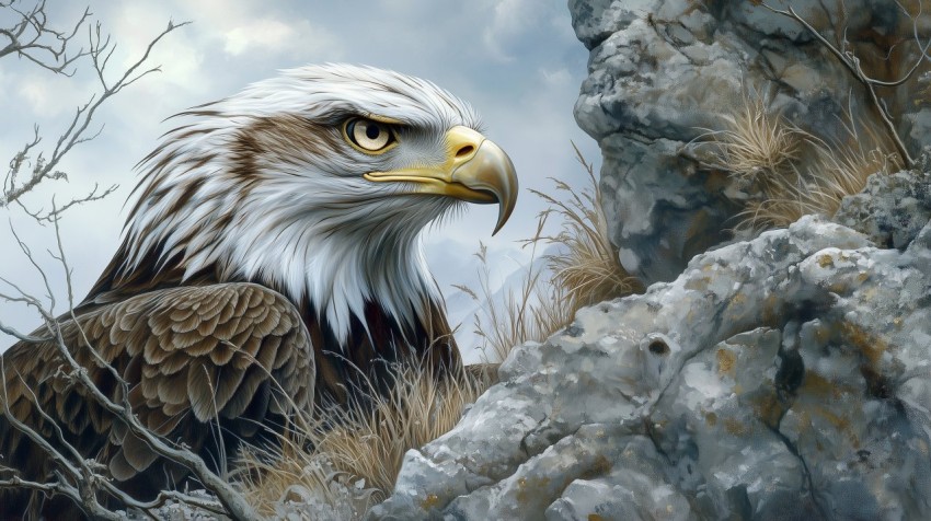 Eagle’s Vigilant Gaze from Cliffside