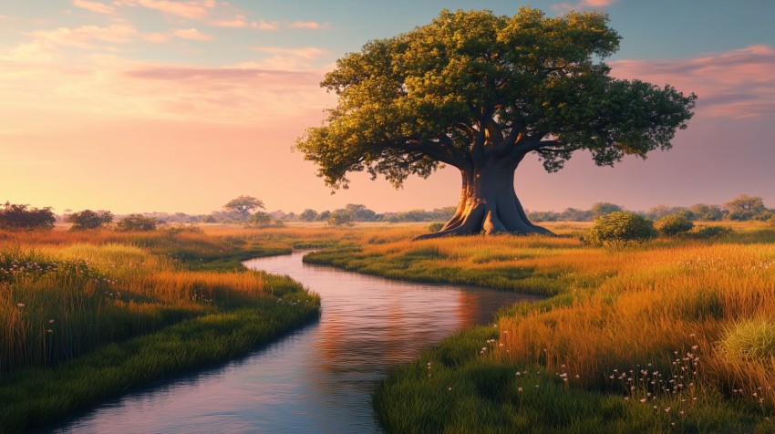 Majestic Baobab Tree in Savanna