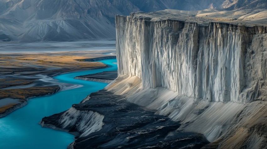 White Marble Cliff Against Dark Soil