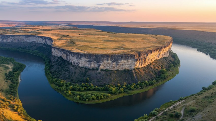 Majestic Marble Cliff Over Fertile Plains