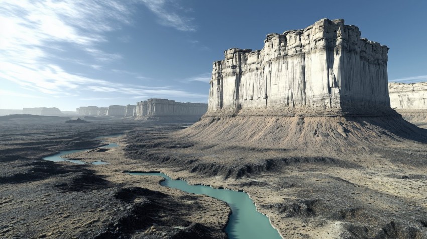 Towering Marble Cliff Against Dark Soil