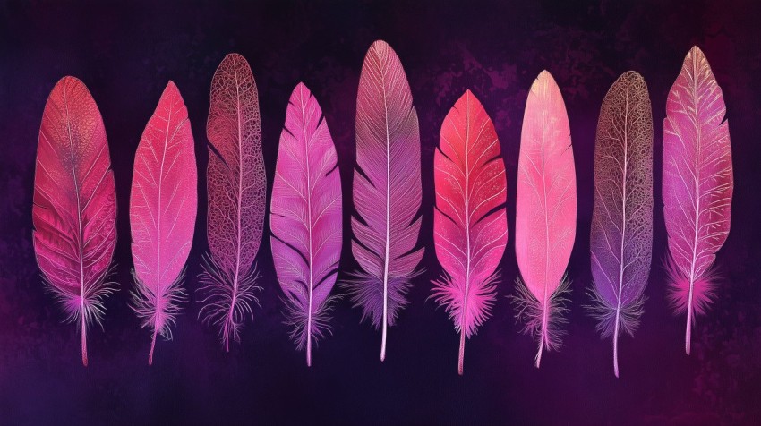 Symmetrical Feathers on Midnight Purple Background