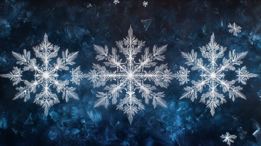 Symmetrical Snowflakes on Midnight-Blue Background