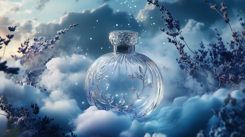 Surreal Perfume Bottle with Celestial Elements