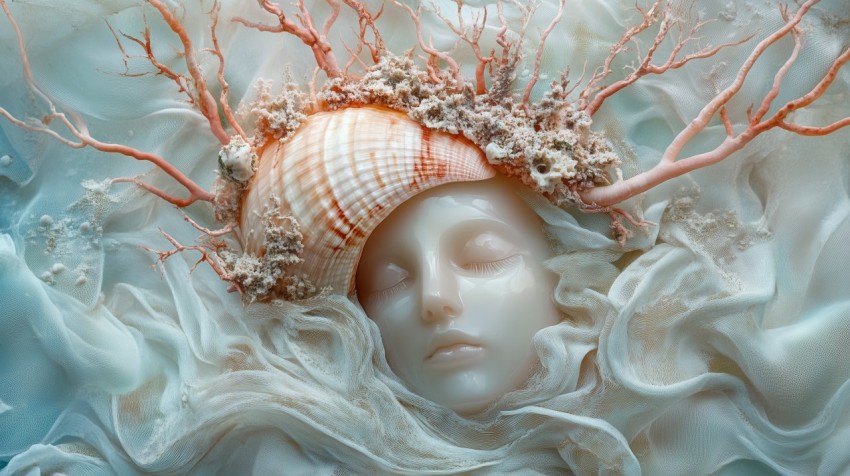 Iridescent Seashell with Delicate Coral Crown