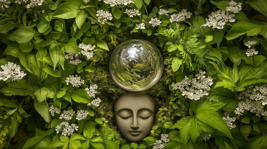 Polished Crystal Orb with Floral Vines