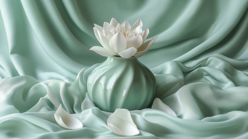 Mint Green Vase with Lotus Petals