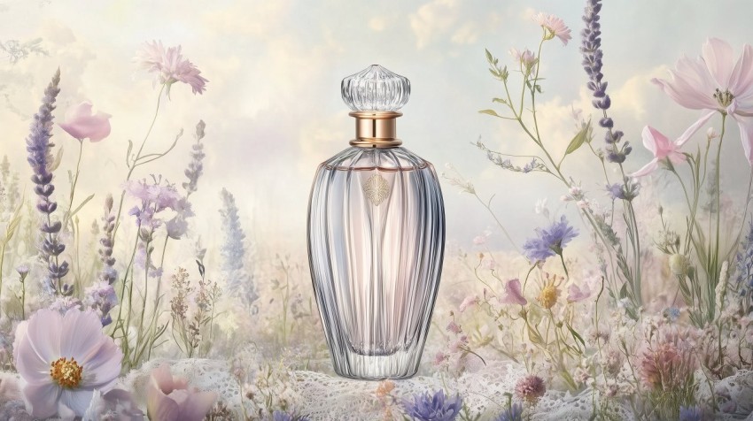 Elegant Silver Perfume Bottle with Wildflowers