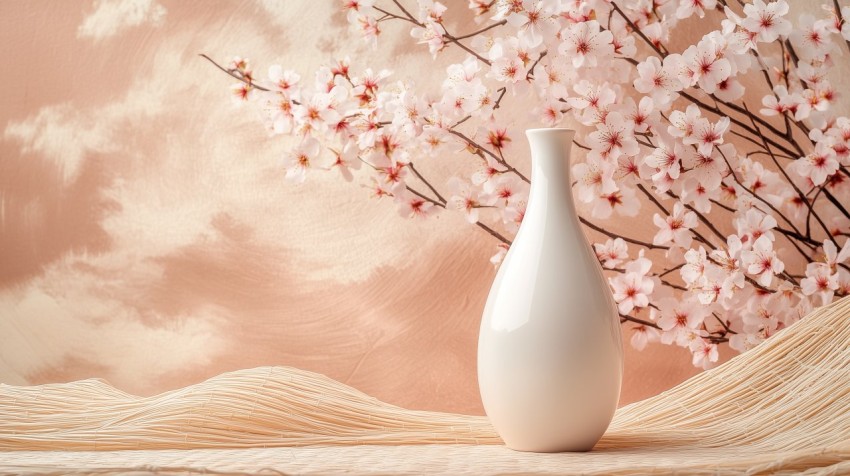 Ivory Porcelain Sake Bottle with Cherry Blossoms