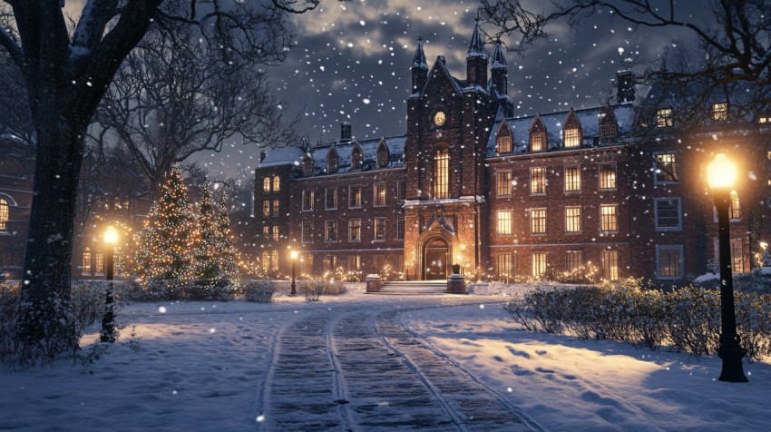 1940s Ivy League University in Winter Dusk