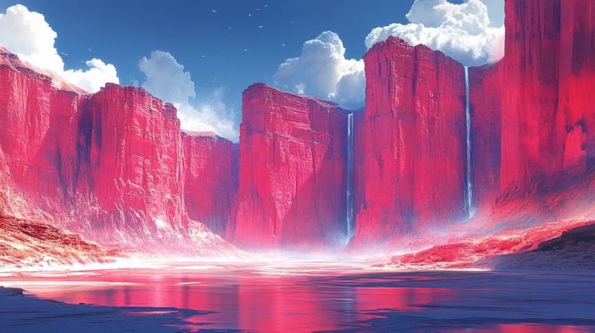 Mystical Canyon with Vibrant Red Rock and River