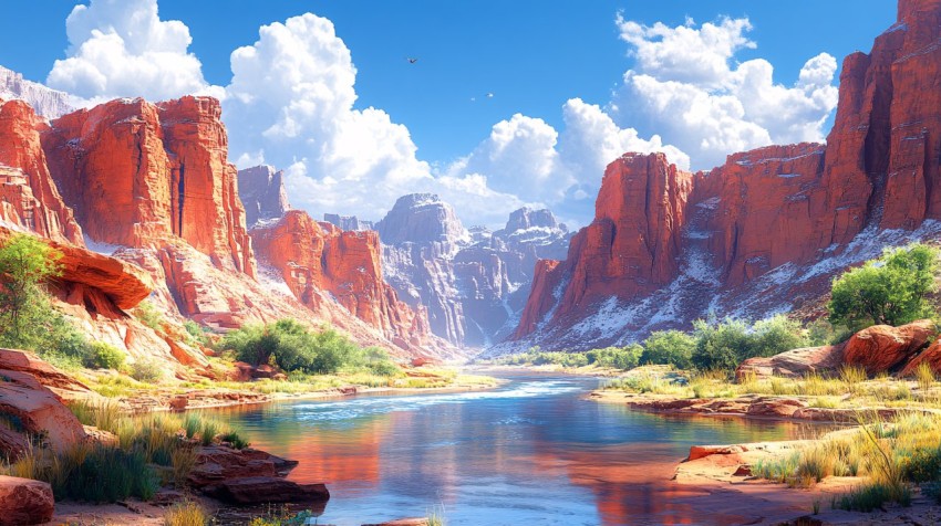 Surreal Red Rock Canyon with Winding River