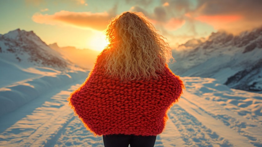 Woman in Neon Red Sweater