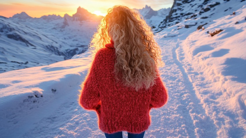 Slim Woman in Neon Red Sweater