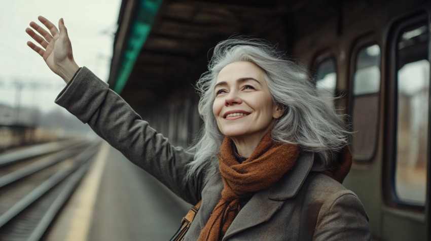 Woman Waving Goodbye at Provincial Station