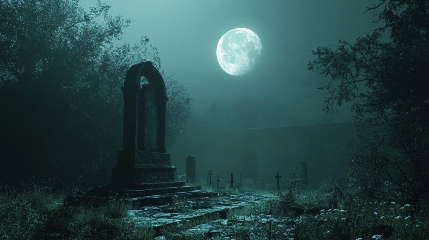 Mysterious Graveyard Under Moonlight