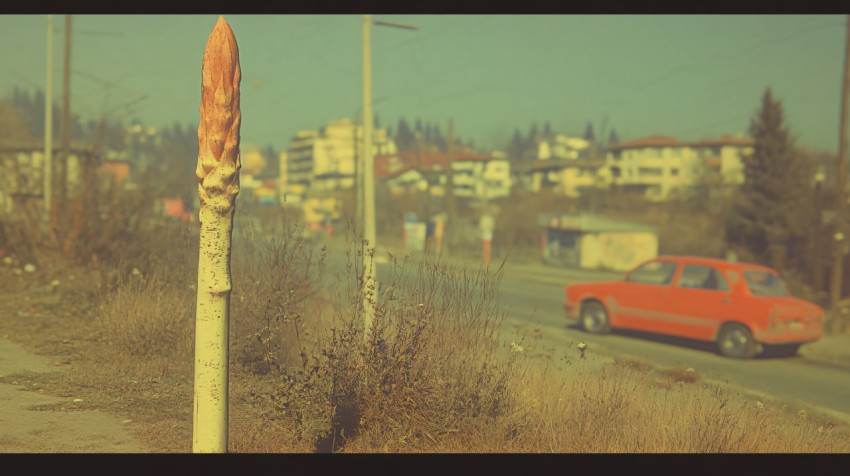 Suspicious Asparagus Sneaking in Cinematic Town Scene