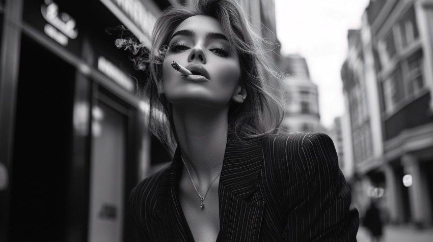 Elegant Woman Smoking in London Streets