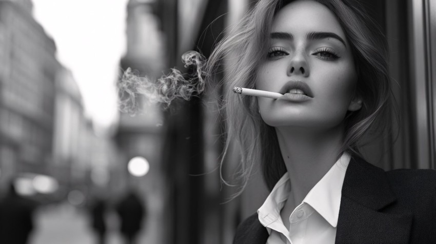 Woman in Suit Smoking on London Streets