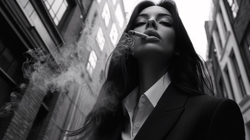 Elegant Woman Smoking in London, Black and White