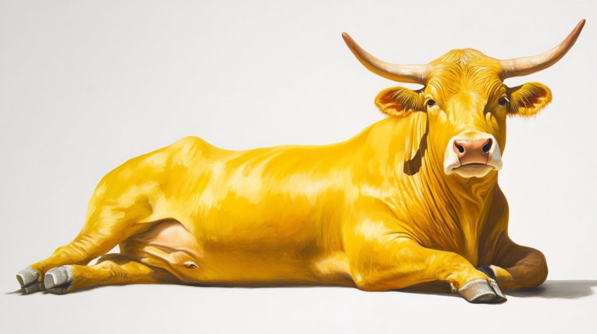 Serene Yellow Ox on White Background