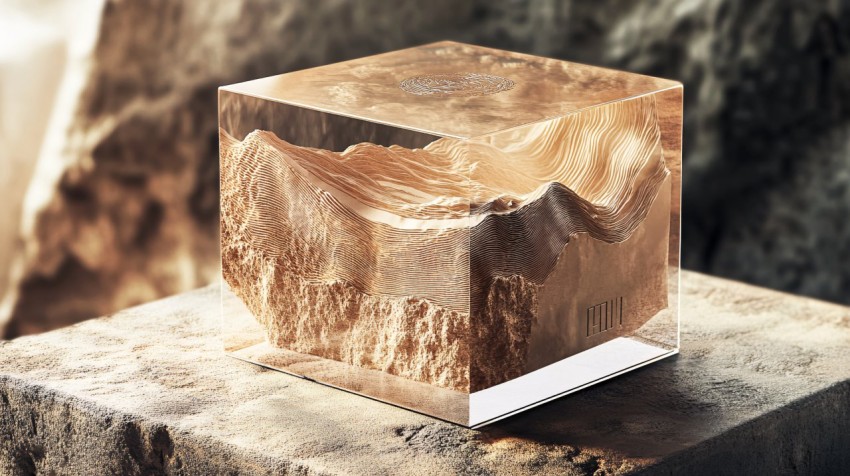 Topographical Resin Cube with Embedded Sculpture