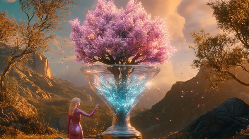 Woman in PVC Jumpsuit Amidst Flower Explosion