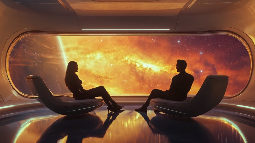 Cozy Space Lounge with Stunning Galaxy Views