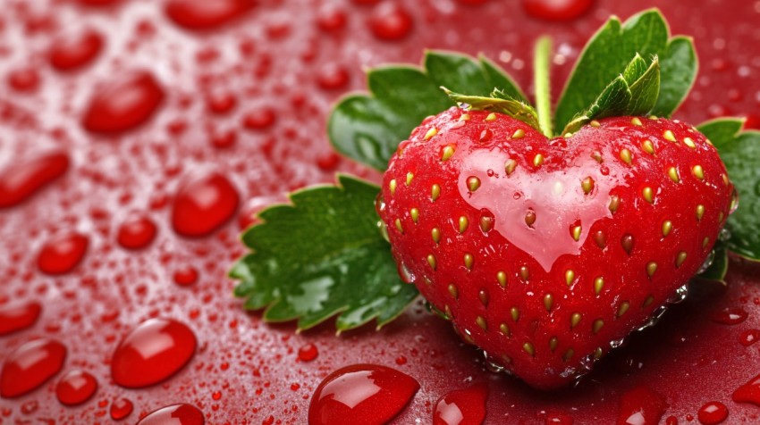 Heart-Shaped Strawberry with Water Drops