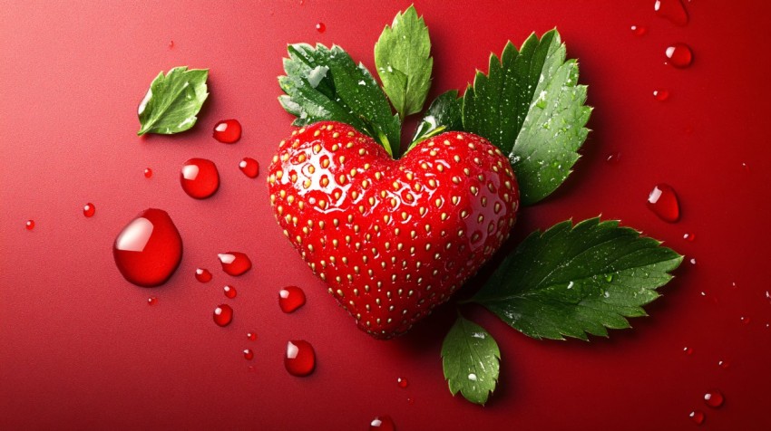 Heart-Shaped Strawberry with Water Drops