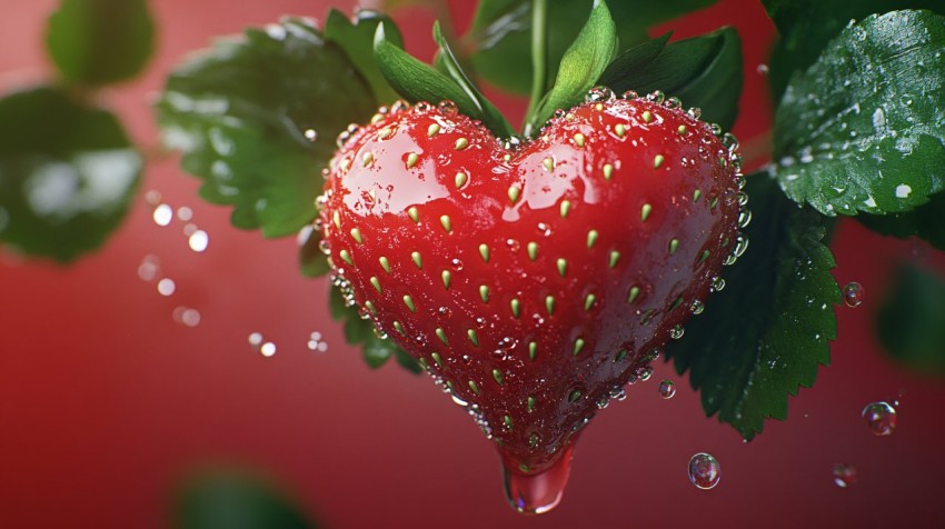 Heart-Shaped Strawberry with Water Drops