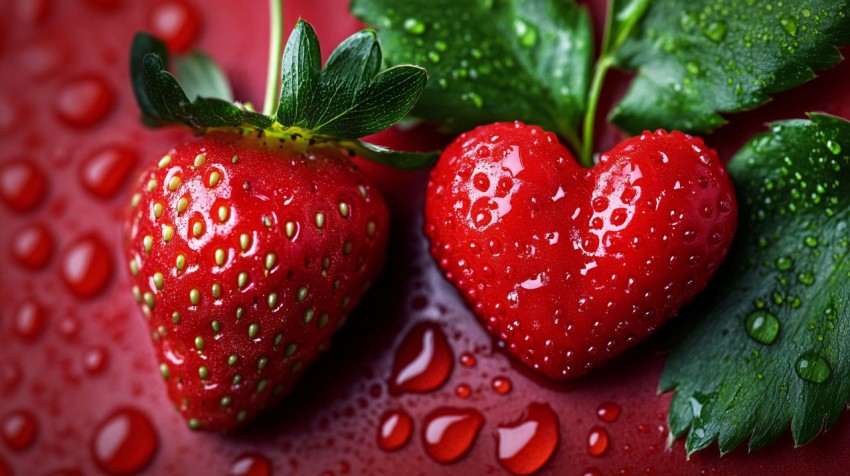 Heart-Shaped Strawberry on Red Background