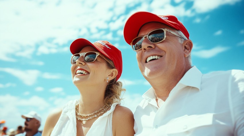 Australian Couple at Formal Event in Red Caps