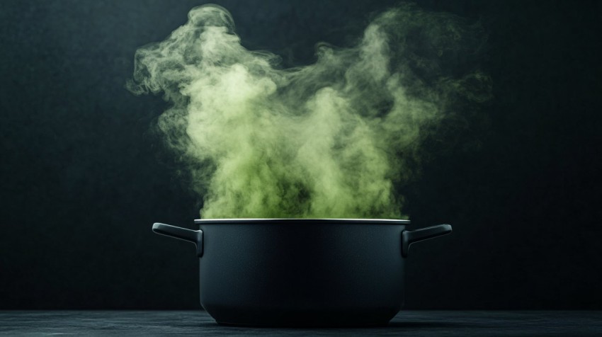 Culinary Mystery: Black Pot with Green Steam