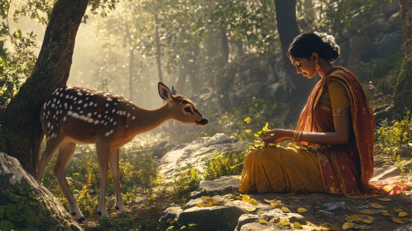 Parshuram Feeding Deer in Indian Forest