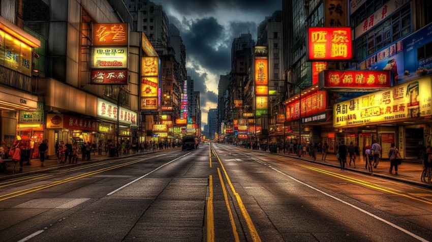 Vibrant Hong Kong Street Scene at Night