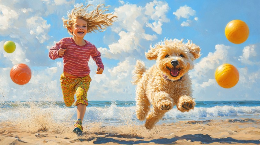 Running on the Beach with a Dog