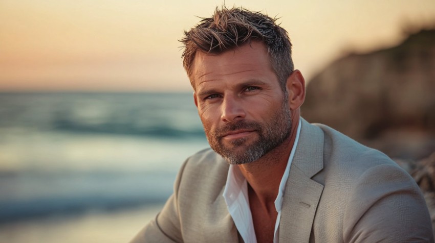 Handsome Man in Suit by the Beach