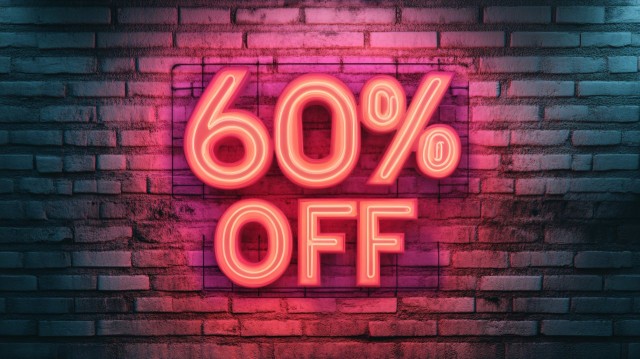 Beige Neon "60% OFF" on Brick Wall