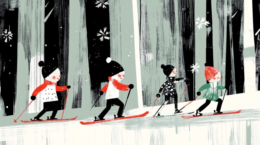 Summer Skiing Kids in Savoy Playful Illustration