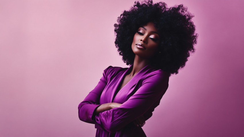 Confident Black Woman in Flowing Purple Fashion