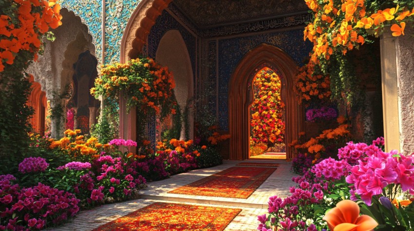 Paradise Flowers in Islamic Mosque Garden Fantasy