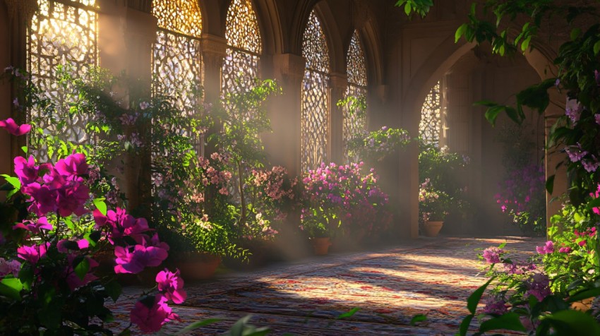 Fantasy Paradise Flowers in Islamic Garden Scene