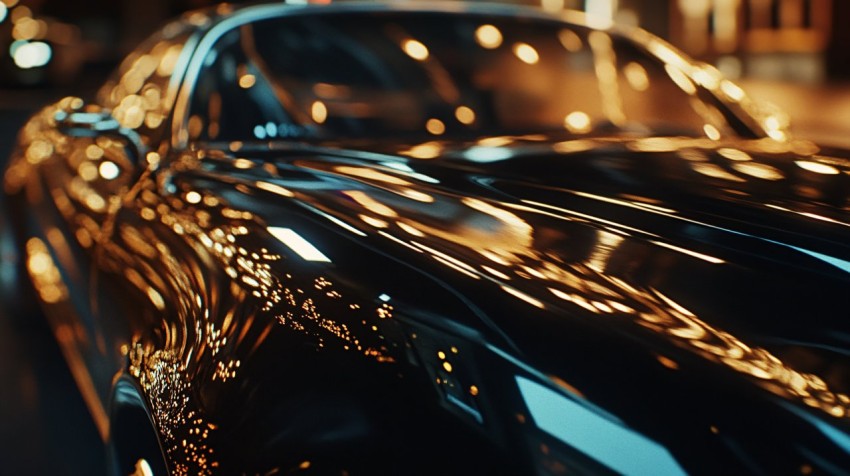 Luxury Car Macro Shot with Night Reflections