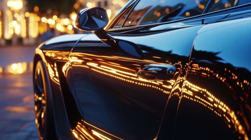 Luxury Car Macro Shot with Night Reflections