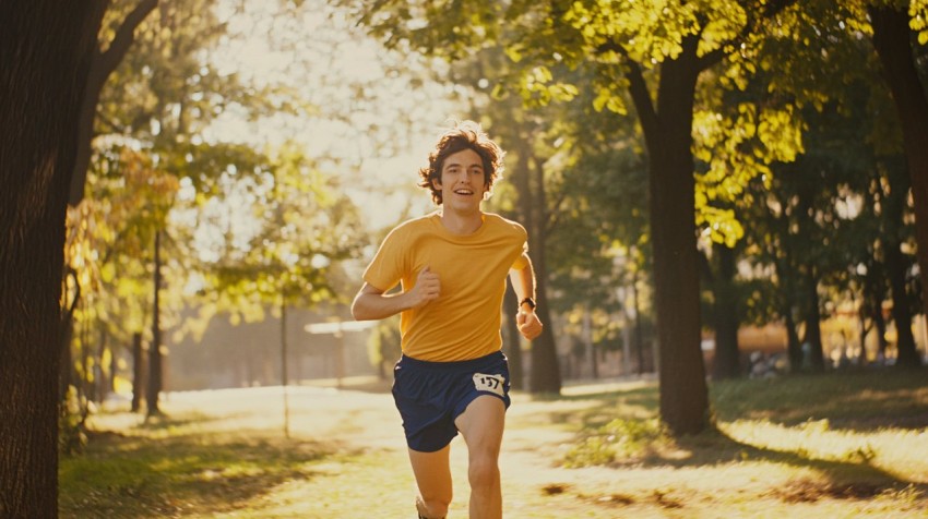 Man Running in Park, Wes Anderson Style Scene