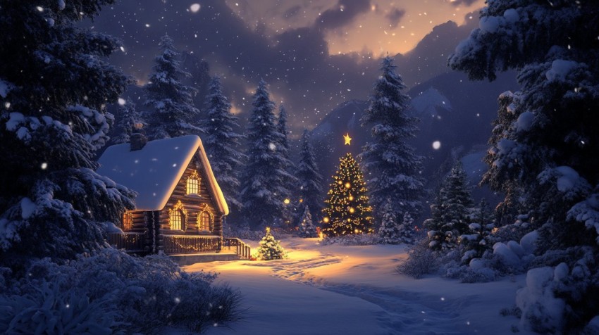 Festive Christmas Background with Snowflakes and Lights