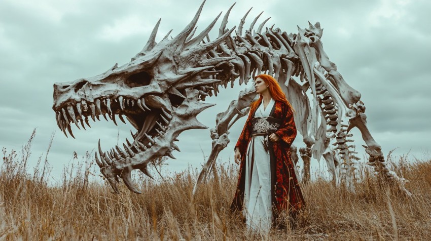 Redhead Samurai and Dragon Bones Wide Angle Shot