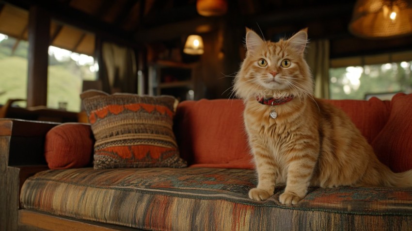 Fluffy Orange Cat on Cozy Windowsill