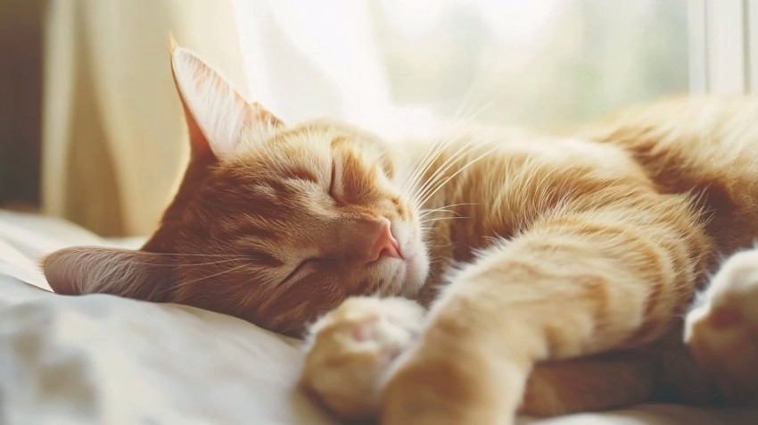 Playful Fluffy Orange Cat on Windowsill